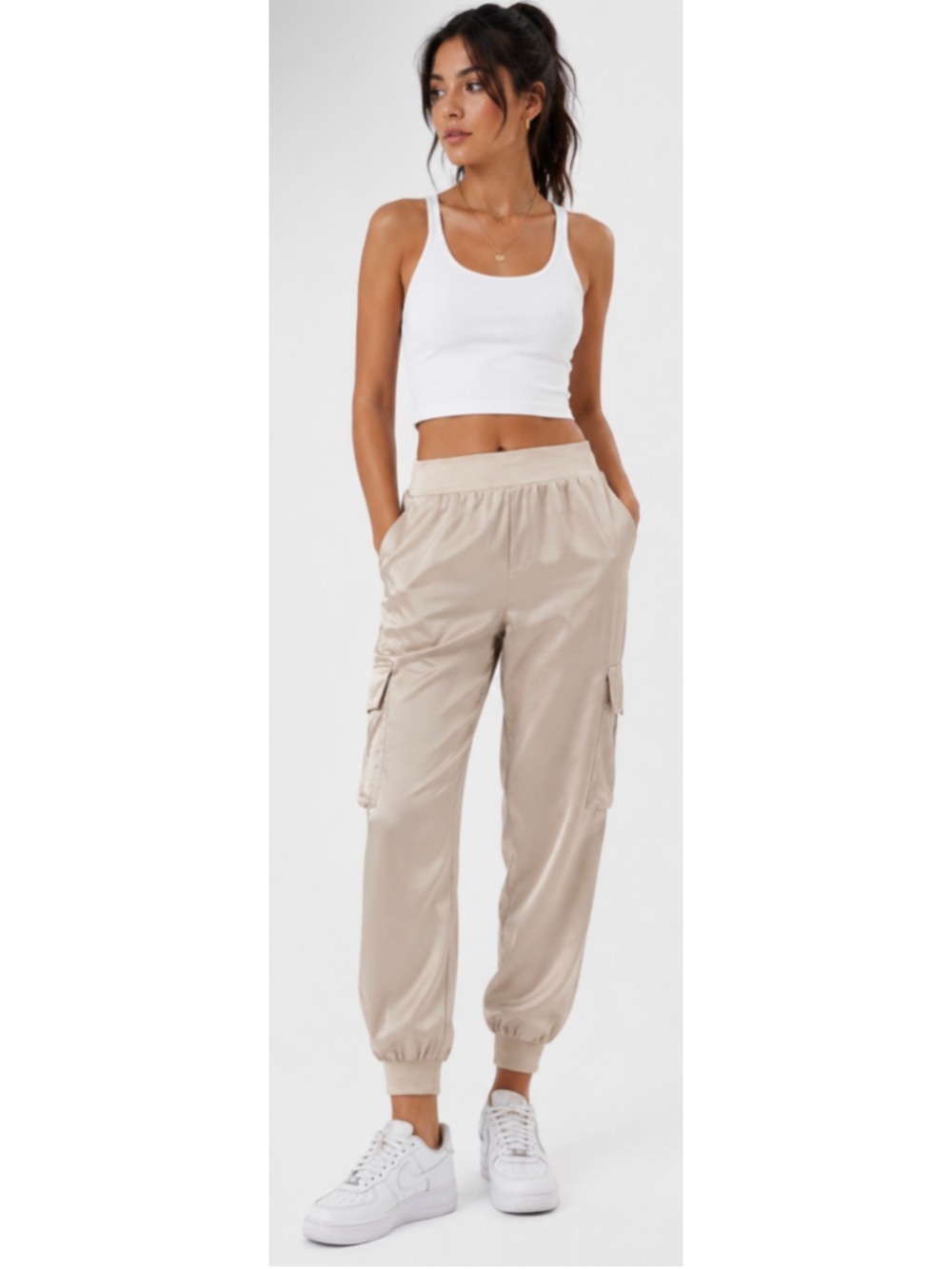 Ramy Brook Teegan Cargo Jogger Pants Size M Gold/Beige Chic NWT!